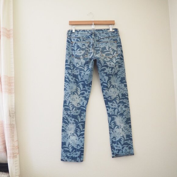 Anthropologie Pilcro & The Letterpress Blue Floral Boyfriend Slim Denim Jean - Picture 6 of 7